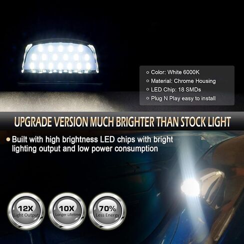 غطاء مجموعة مصابيح لوحة الترخيص LED من الكروم D-Lumina متوافق مع 1999-2013 Chevy Silverado GMC Sierra 1500 2500 3500 HD Suburban Tahoe Cadillac Escalade EXT Yukon XL، 6000K أبيض قطعتان in Kuwait