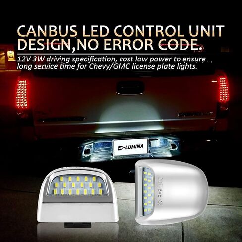 غطاء مجموعة مصابيح لوحة الترخيص LED من الكروم D-Lumina متوافق مع 1999-2013 Chevy Silverado GMC Sierra 1500 2500 3500 HD Suburban Tahoe Cadillac Escalade EXT Yukon XL، 6000K أبيض قطعتان in Kuwait