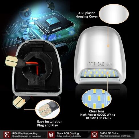 غطاء مجموعة مصابيح لوحة الترخيص LED من الكروم D-Lumina متوافق مع 1999-2013 Chevy Silverado GMC Sierra 1500 2500 3500 HD Suburban Tahoe Cadillac Escalade EXT Yukon XL، 6000K أبيض قطعتان in Kuwait