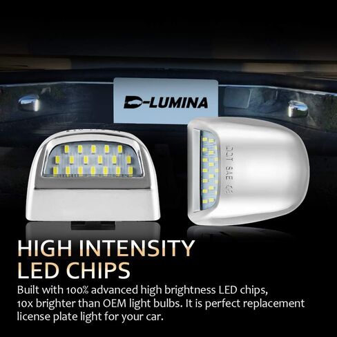 غطاء مجموعة مصابيح لوحة الترخيص LED من الكروم D-Lumina متوافق مع 1999-2013 Chevy Silverado GMC Sierra 1500 2500 3500 HD Suburban Tahoe Cadillac Escalade EXT Yukon XL، 6000K أبيض قطعتان in Kuwait