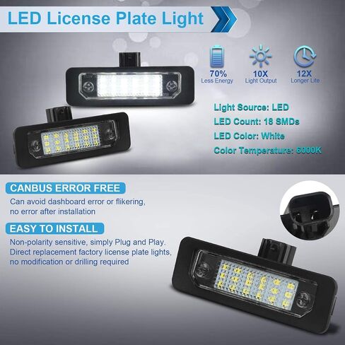 مصباح إضاءة لوحة ترخيص LED متوافق مع Fusion 2006-2012، Mustang 2010-2014، Taurus 10-19، Flex Focus Lincoln MKX MKZ MKT MKS Mercury Milan 6000K أبيض، حزمة من 2 in Kuwait