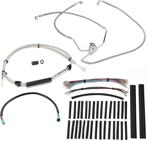 كابلات TIGERSGATE بطول 12 بوصة من Ape Hangers للتجول في CAN-Bus وTBW وخط الفرامل وكابل القابض بطول 2008-2013 Harley Touring Road King/Electra Glide/Street Glide/Road Glide غير ABS، فضي in Kuwait