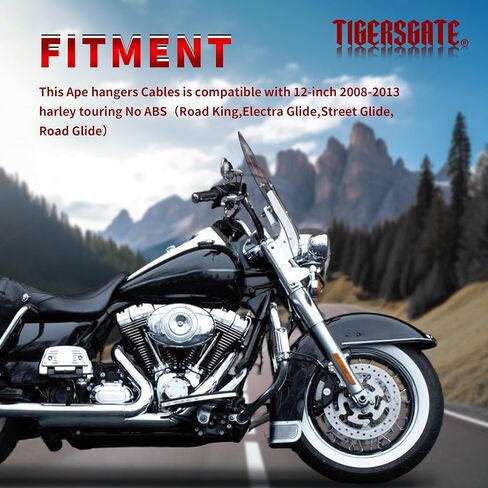كابلات TIGERSGATE بطول 12 بوصة من Ape Hangers للتجول في CAN-Bus وTBW وخط الفرامل وكابل القابض بطول 2008-2013 Harley Touring Road King/Electra Glide/Street Glide/Road Glide غير ABS، فضي in Kuwait