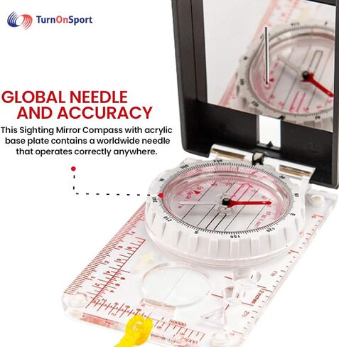 Sighting Compass Mirror Adjustable Declination - Boy Scout Compass Hiking Survival | Map Reading Compass Orienteering | Mirror Compass Hunting Camping - Kids Compass Navigation Waterproof Backpacking in Kuwait