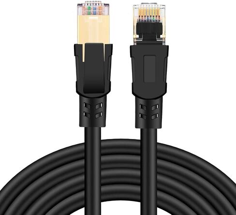 كابل إيثرنت Cat8 بطول 50 قدم، كابل شبكة LAN عالي السرعة 26AWG Cat8 40 جيجابت في الثانية، 2000 ميجاهرتز مع موصل RJ45 مطلي بالذهب، مقاوم للطقس شديد التحمل S/FTP مقاوم للأشعة فوق البنفسجية للمودم، جهاز التوجيه/الألعاب/Xbox in Kuwait