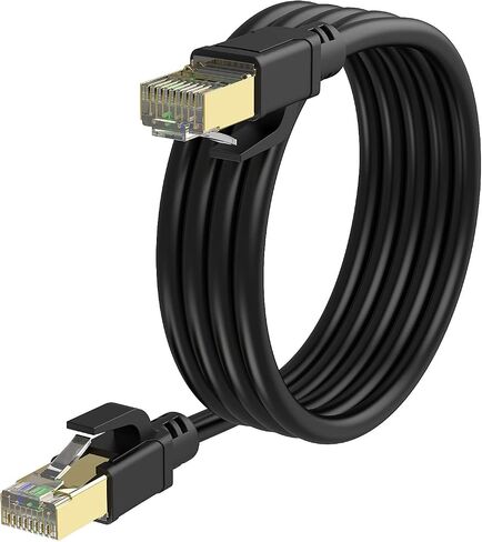 كابل إيثرنت Cat8 بطول 50 قدم، كابل شبكة LAN عالي السرعة 26AWG Cat8 40 جيجابت في الثانية، 2000 ميجاهرتز مع موصل RJ45 مطلي بالذهب، مقاوم للطقس شديد التحمل S/FTP مقاوم للأشعة فوق البنفسجية للمودم، جهاز التوجيه/الألعاب/Xbox in Kuwait