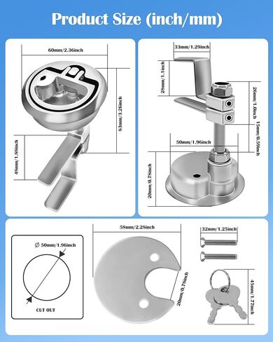 مزلاج على شكل مشبك على أرضية القارب من الدرجة البحرية 316 من الفولاذ المقاوم للصدأ نمط قفل مقبض الرفع مع مفتاحين ومسمارين in Kuwait