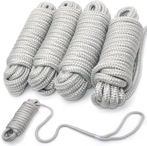 Double-Braided Nylon Dock Line-1/2 x 20' (Eyelet: 12 inch, 4 Pack Blue Reflective,Professional Boat Rope).Hi-Performance Marine Boats Mooring Rope Dock Line in Saudi Arabia