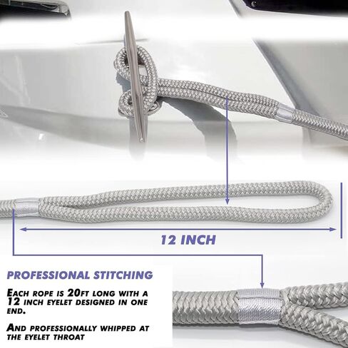 Double-Braided Nylon Dock Line-1/2 x 20' (Eyelet: 12 inch, 4 Pack Blue Reflective,Professional Boat Rope).Hi-Performance Marine Boats Mooring Rope Dock Line in Saudi Arabia