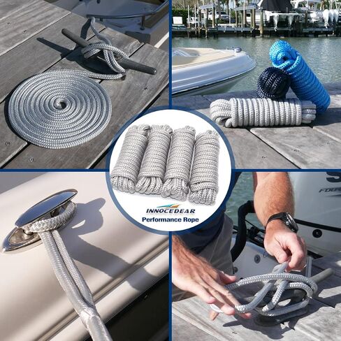 Double-Braided Nylon Dock Line-1/2 x 20' (Eyelet: 12 inch, 4 Pack Blue Reflective,Professional Boat Rope).Hi-Performance Marine Boats Mooring Rope Dock Line in Saudi Arabia
