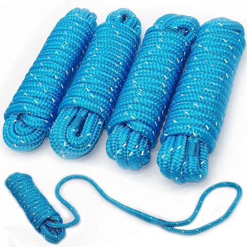 Double-Braided Nylon Dock Line-1/2 x 20' (Eyelet: 12 inch, 4 Pack Blue Reflective,Professional Boat Rope).Hi-Performance Marine Boats Mooring Rope Dock Line in Saudi Arabia