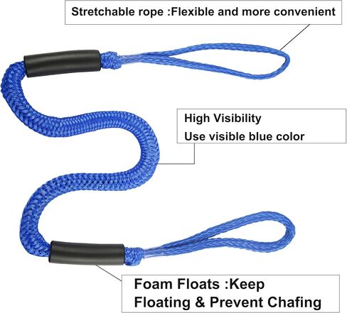 Bungee Dock Line Mooring Rope for Boat 4ft Black 4 Pack, Boat Tie Downs for Docking Bungee Cords Accessories for Boating PWC, Jet Ski, Watercraft, Pontoon, Bass, Kayak, Sea Doo, Fishing and John Boats in Kuwait