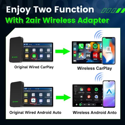 محول CarPlay لاسلكي 2 في 1 ومحول سيارة بلوتوث لاسلكي Android Auto، من أجل CarPlay السلكي وسيارة Android Auto السلكية، التوصيل والتشغيل، التحديث عبر الإنترنت، دعم الرسائل/الملاحة/تطبيقات الموسيقى... in Saudi Arabia