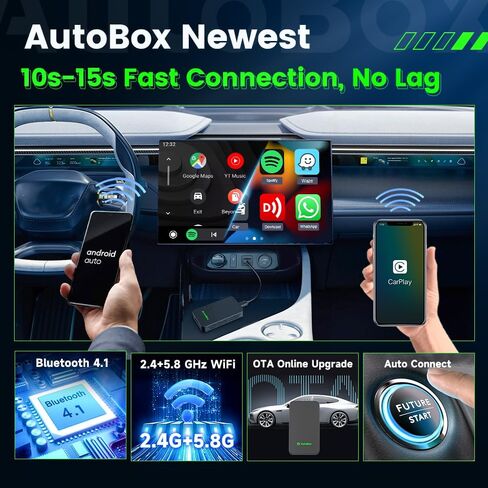 محول CarPlay لاسلكي 2 في 1 ومحول سيارة بلوتوث لاسلكي Android Auto، من أجل CarPlay السلكي وسيارة Android Auto السلكية، التوصيل والتشغيل، التحديث عبر الإنترنت، دعم الرسائل/الملاحة/تطبيقات الموسيقى... in Saudi Arabia