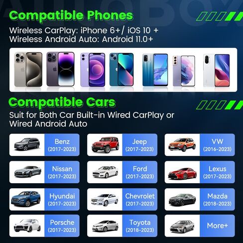 محول CarPlay لاسلكي 2 في 1 ومحول سيارة بلوتوث لاسلكي Android Auto، من أجل CarPlay السلكي وسيارة Android Auto السلكية، التوصيل والتشغيل، التحديث عبر الإنترنت، دعم الرسائل/الملاحة/تطبيقات الموسيقى... in Saudi Arabia