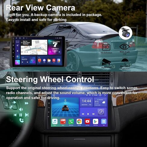لسيارات BMW E46 1998-2006 Android 12 ستيريو سيارة مع Carplay لاسلكي / Android Auto WiFi 2 + 32G 4 Core GPS Navigation Radio Player 9 ''HD شاشة تعمل باللمس كاميرا احتياطية صوتية وحدة رأس الوسائط المتعددة in Kuwait