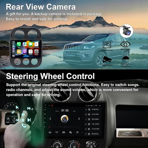 لسيارة Jeep Compass Patriot 2010-2014 Android 12 ستيريو سيارة مع Carplay لاسلكي/Android Auto WiFi 2+32G 4 Core GPS Navigation Radio Player 10 بوصة HD شاشة تعمل باللمس كاميرا احتياطية صوتية وحدة رأس الوسائط المتعددة in Kuwait