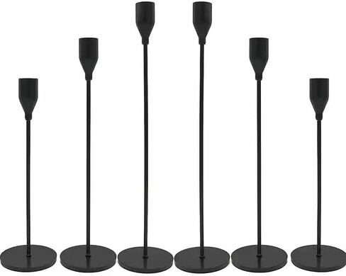 Candlestick Holders Set of 6 - Candlestick Holder for Taper Candles - Modern and Elegant Metal Candle Holders - Tall Candlesticks Ideal for Weddings and Anniversaries (Matte Black) in Saudi Arabia