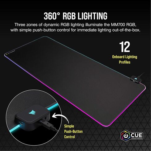 لوحة ماوس الألعاب CORSAIR MM700 RGB من القماش الممتد - 36.6 بوصة × 15.8 بوصة - إضاءة RGB 360 درجة - محور منفذ USB - مطاط سميك - أسود in Saudi Arabia