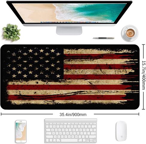 Large Extended Gaming Mouse Pad with Stitched Edges, Non-Slip Waterproof Rubber Base Mouse Pad for Office, Computer, Keyboard, Laptop and Home Desk Pad 35.4 x 15.7 x 0.12 Inch (American Antique Flag) in Saudi Arabia