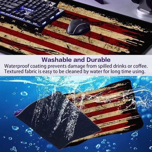 Large Extended Gaming Mouse Pad with Stitched Edges, Non-Slip Waterproof Rubber Base Mouse Pad for Office, Computer, Keyboard, Laptop and Home Desk Pad 35.4 x 15.7 x 0.12 Inch (American Antique Flag) in Saudi Arabia