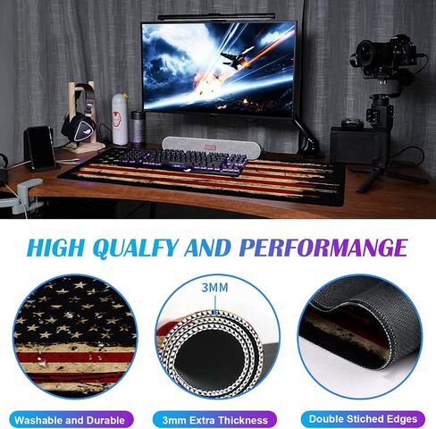 Large Extended Gaming Mouse Pad with Stitched Edges, Non-Slip Waterproof Rubber Base Mouse Pad for Office, Computer, Keyboard, Laptop and Home Desk Pad 35.4 x 15.7 x 0.12 Inch (American Antique Flag) in Saudi Arabia