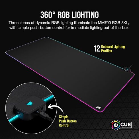 CORSAIR MM700 RGB Extended Cloth Gaming Mouse Pad - 36.6" x 15.8" - 360° RGB Lighting - Two USB Port Hub - Thick Rubber - Black in Saudi Arabia