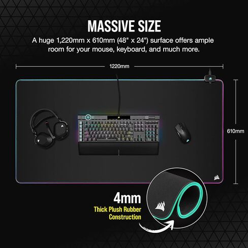CORSAIR MM700 RGB Extended Cloth Gaming Mouse Pad - 36.6" x 15.8" - 360° RGB Lighting - Two USB Port Hub - Thick Rubber - Black in Saudi Arabia