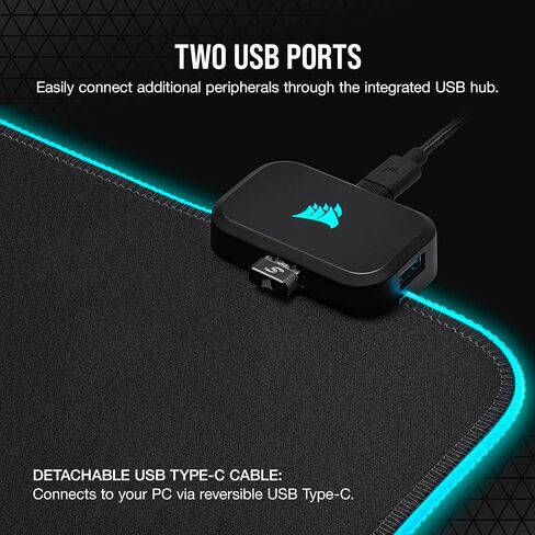 CORSAIR MM700 RGB Extended Cloth Gaming Mouse Pad - 36.6" x 15.8" - 360° RGB Lighting - Two USB Port Hub - Thick Rubber - Black in Saudi Arabia