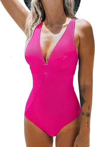 بدلة سباحة نسائية من قطعة واحدة من CUPSHE برقبة على شكل حرف V وتحكم في البطن وظهر متقاطع in Kuwait