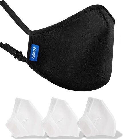 AIR GUARD Premium Structured Reusable Fabric Face Mask with Replacement Liners - Fitted Black in Kuwait