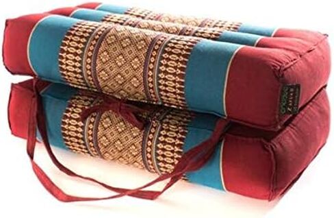 Large Foldable Cushion - Burgundy/Blue - organic Kapok filling, use folded and unfolded for meditation, soft yoga prop, portable cushion in Kuwait