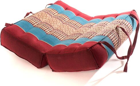 Large Foldable Cushion - Burgundy/Blue - organic Kapok filling, use folded and unfolded for meditation, soft yoga prop, portable cushion in Kuwait