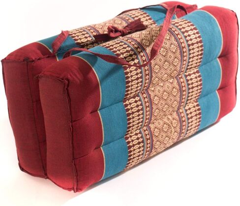 Large Foldable Cushion - Burgundy/Blue - organic Kapok filling, use folded and unfolded for meditation, soft yoga prop, portable cushion in Kuwait