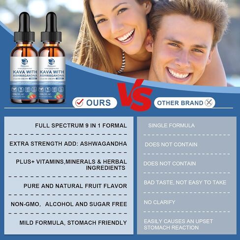 (عبوة من قطعتين) مكمل مستخلص جذور الكافا - مستخلص الكافا المهدئ عالي التركيز مع أشواغاندا لمزاج مريح والاسترخاء والجهاز المناعي - خالي من الكحول in Kuwait