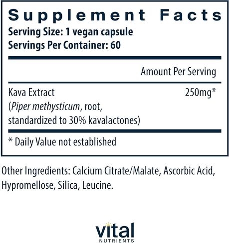 العناصر الغذائية الحيوية - مستخلص الكافا - يدعم تخفيف التوتر الطبيعي والاسترخاء - 60 كبسولة نباتية في كل زجاجة - 250 مجم in Kuwait