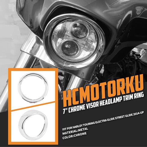 دراجة نارية 7 بوصة مصباح أمامي بحلقة حاجب نمط مناسب لـ Harley Touring Road King Street Glide Electra Glide Tri Glide 2014-Up (أسود) in Kuwait
