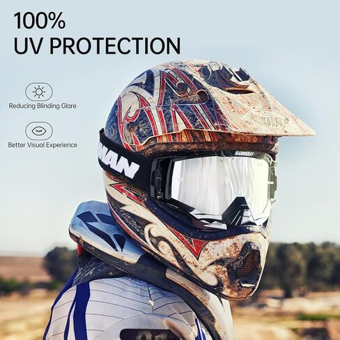 نظارات ATV للبالغين، نظارات Dirtbike للرجال، نظارات الدراجة الترابية للرجال والنساء البالغين والشباب لموتوكروس ATV UTV المضادة للأشعة فوق البنفسجية (أسود) in Saudi Arabia