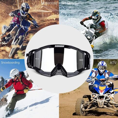 نظارات ATV للبالغين، نظارات Dirtbike للرجال، نظارات الدراجة الترابية للرجال والنساء البالغين والشباب لموتوكروس ATV UTV المضادة للأشعة فوق البنفسجية (أسود) in Saudi Arabia