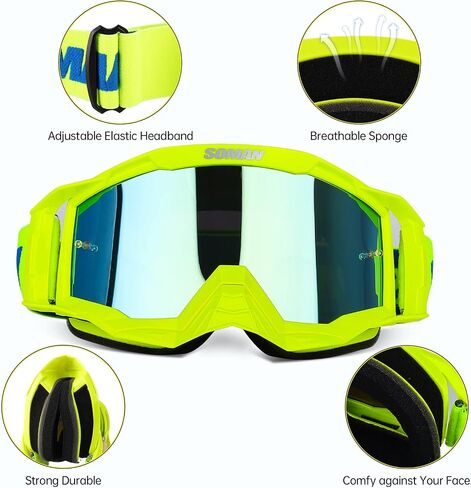 نظارات ATV للبالغين، نظارات Dirtbike للرجال، نظارات الدراجة الترابية للرجال والنساء البالغين والشباب لموتوكروس ATV UTV المضادة للأشعة فوق البنفسجية (أسود) in Saudi Arabia