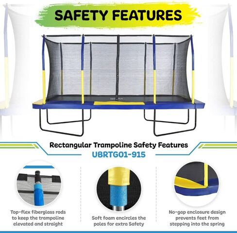 مجموعة الترامبولين المستطيلة ذات الارتداد العلوي مع نظام إغلاق علوي ممتاز - ترامبولين خارجي - ترامبولين مستطيل للجمباز للأطفال - البالغين - يدعم ما يصل إلى 500 رطل. in Kuwait