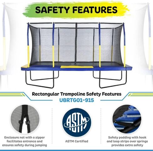 مجموعة الترامبولين المستطيلة ذات الارتداد العلوي مع نظام إغلاق علوي ممتاز - ترامبولين خارجي - ترامبولين مستطيل للجمباز للأطفال - البالغين - يدعم ما يصل إلى 500 رطل. in Kuwait