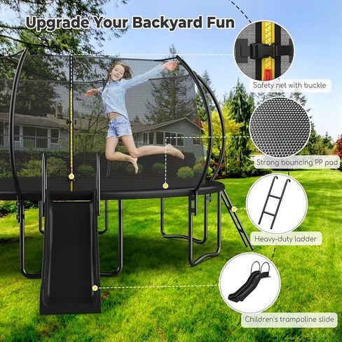 12 14 16FT Trampoline with Slide and Soccer for Kids and Adults, Outdoor Trampolines with Curved Poles, Pumpkin Backyard Trampoline with Slide, Capacity for 5-7 Kids and Adults in Saudi Arabia