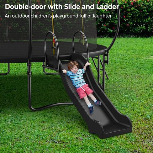 12 14 16FT Trampoline with Slide and Soccer for Kids and Adults, Outdoor Trampolines with Curved Poles, Pumpkin Backyard Trampoline with Slide, Capacity for 5-7 Kids and Adults in Saudi Arabia