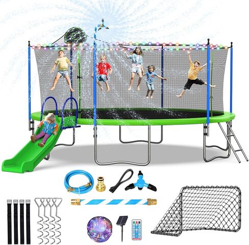 12 14 16FT Trampoline with Slide and Soccer for Kids and Adults, Outdoor Trampolines with Curved Poles, Pumpkin Backyard Trampoline with Slide, Capacity for 5-7 Kids and Adults in Saudi Arabia