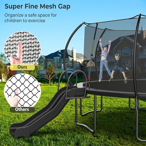12 14 16FT Trampoline with Slide and Soccer for Kids and Adults, Outdoor Trampolines with Curved Poles, Pumpkin Backyard Trampoline with Slide, Capacity for 5-7 Kids and Adults in Saudi Arabia