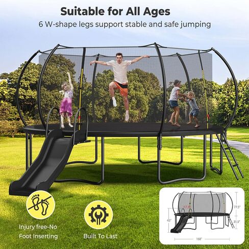 12 14 16FT Trampoline with Slide and Soccer for Kids and Adults, Outdoor Trampolines with Curved Poles, Pumpkin Backyard Trampoline with Slide, Capacity for 5-7 Kids and Adults in Saudi Arabia