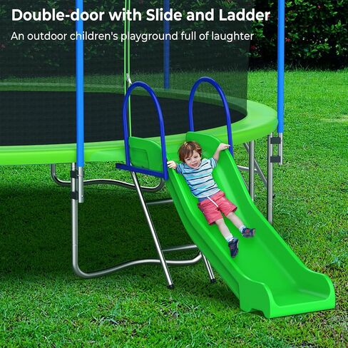 12 14 16FT Trampoline with Slide and Soccer for Kids and Adults, Outdoor Trampolines with Curved Poles, Pumpkin Backyard Trampoline with Slide, Capacity for 5-7 Kids and Adults in Saudi Arabia