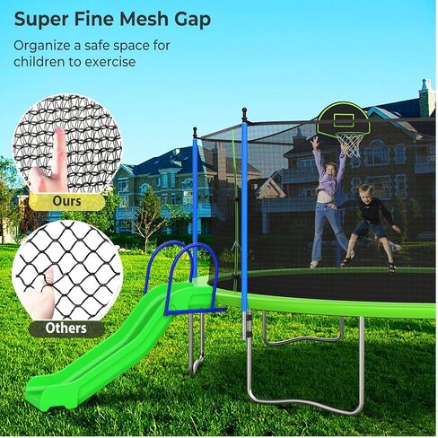 12 14 16FT Trampoline with Slide and Soccer for Kids and Adults, Outdoor Trampolines with Curved Poles, Pumpkin Backyard Trampoline with Slide, Capacity for 5-7 Kids and Adults in Saudi Arabia