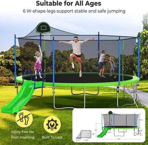 12 14 16FT Trampoline with Slide and Soccer for Kids and Adults, Outdoor Trampolines with Curved Poles, Pumpkin Backyard Trampoline with Slide, Capacity for 5-7 Kids and Adults in Saudi Arabia